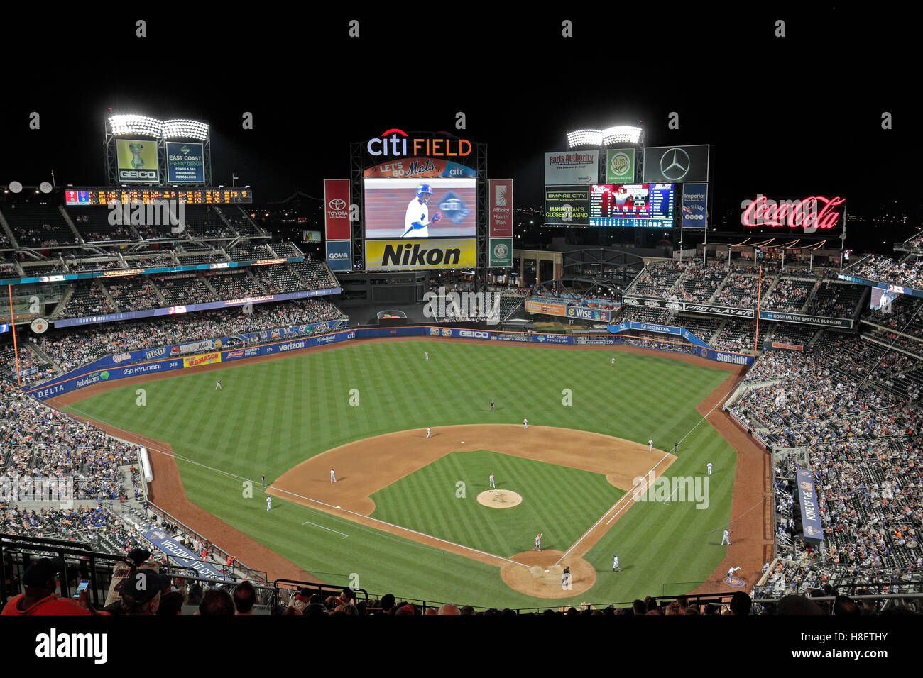 Night time view of Citi Field, the home stadium of the MLB New York