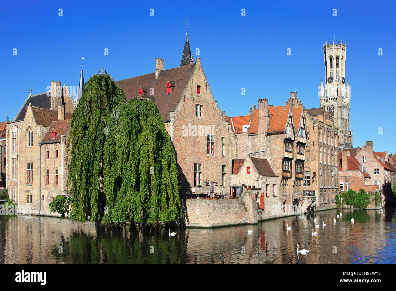 The Groenerei Canal (most photographed view) in Bruges, Belgium Stock Photo