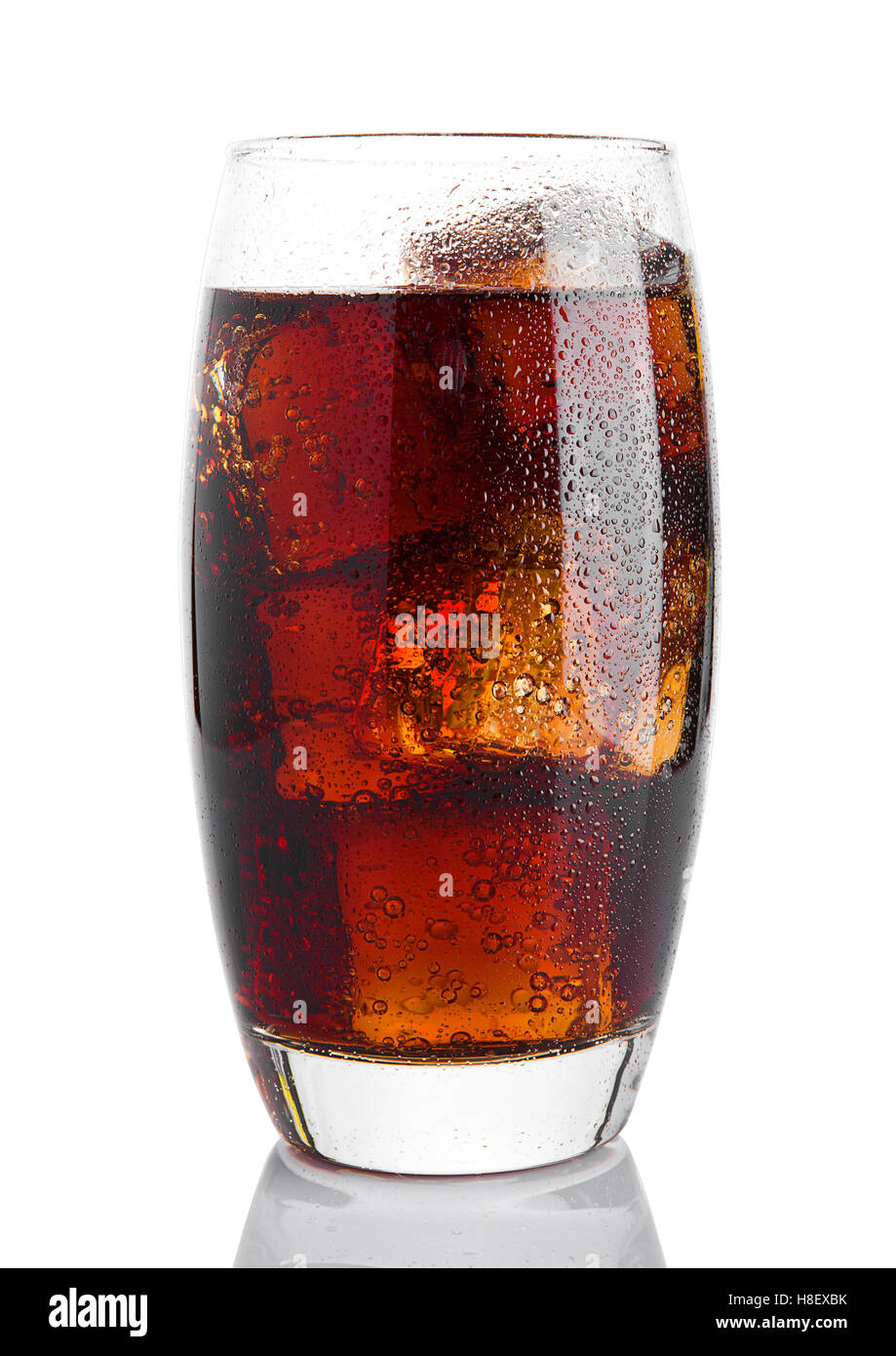 Glass of cold cola soda drink with ice cubes on white background Stock ...