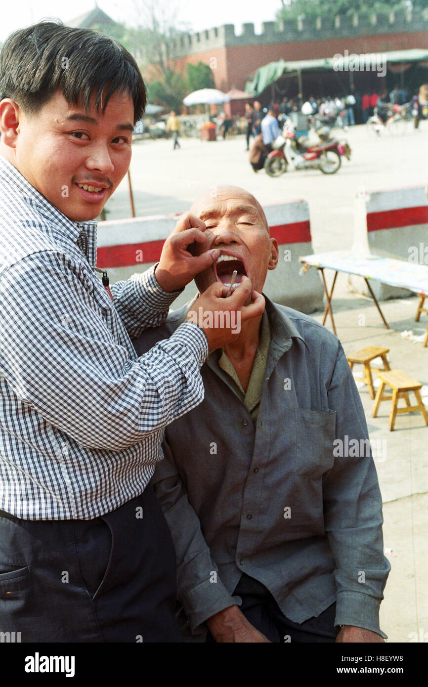 Street dentist in a small town in Shanxi, China. Stock Photo