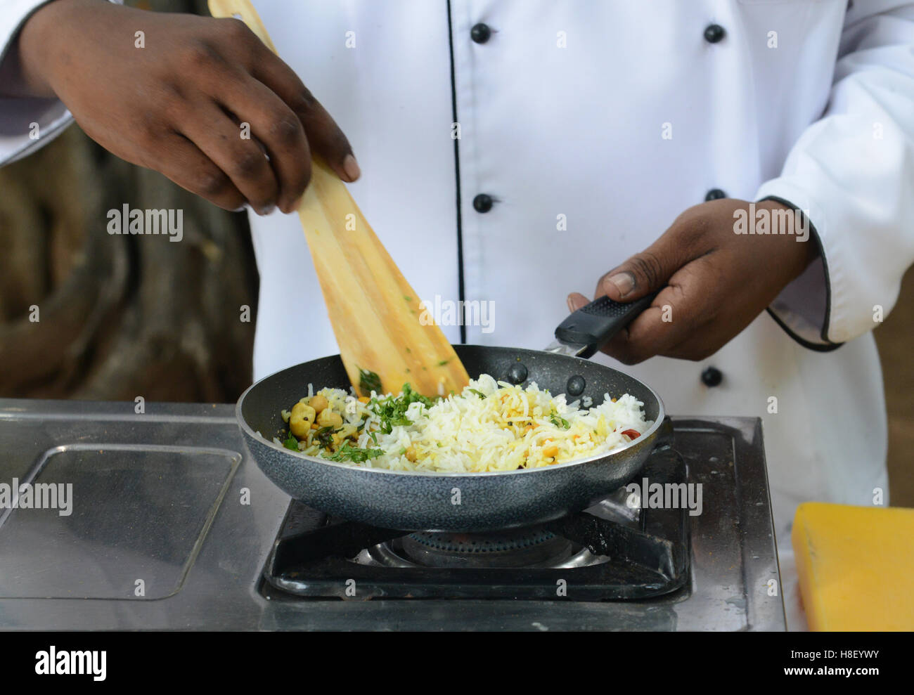 Chef of the Madurai heritage hotel preparing the famous Citron rice dish. Stock Photo