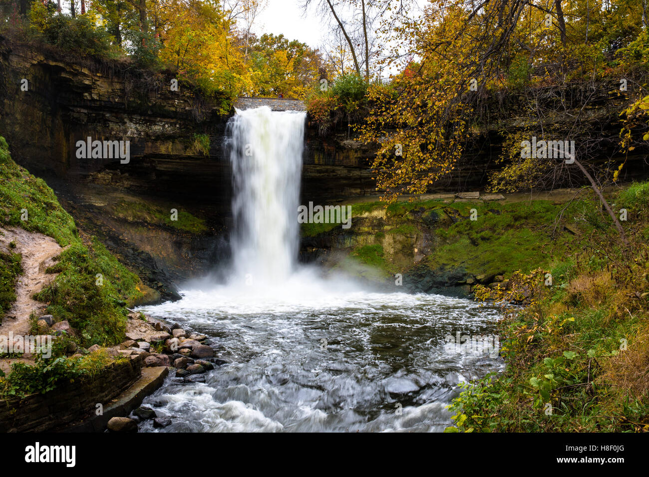 Minnehaha Fall with Golden Leaves Stock Photo