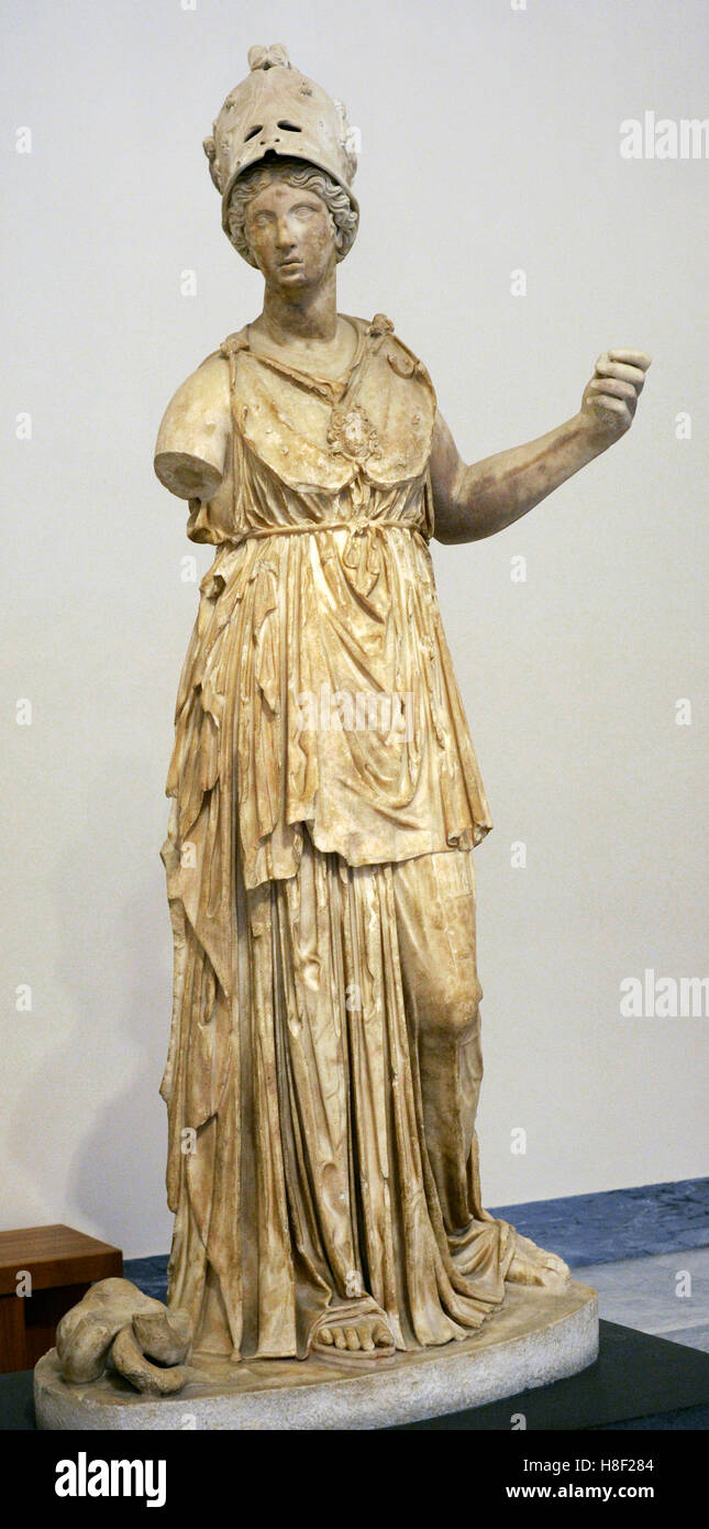 Minerva (Roman goddess identified with Athena). Roman creation, 2nd century AD, from a Greek original of Classic period. National Archaeological Museum, Naples. Italy. Stock Photo