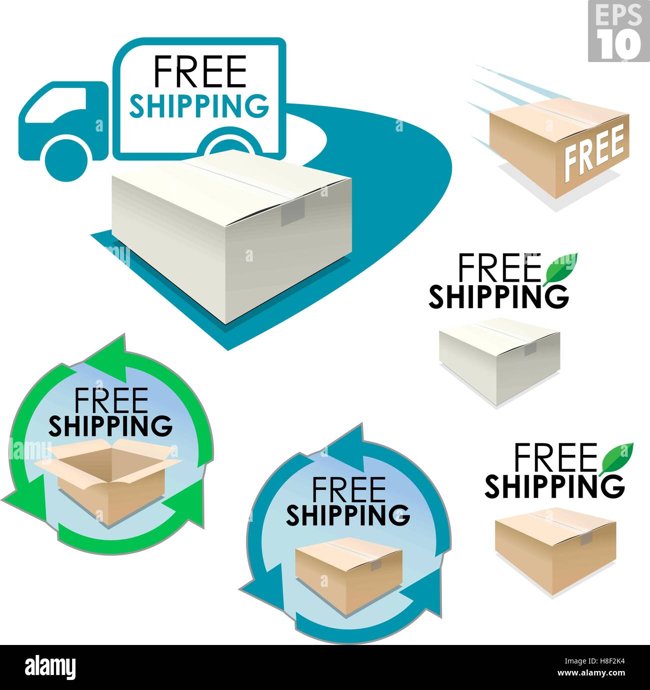 Free shipping boxes, truck delivery with package, eco friendly box Stock Vector