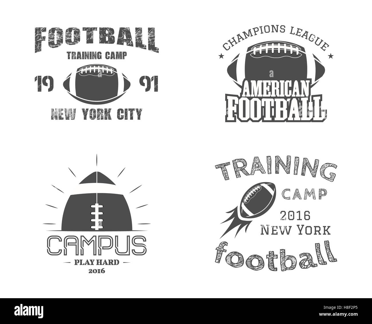 Set of american football team campus badges, logos, labels, insignias