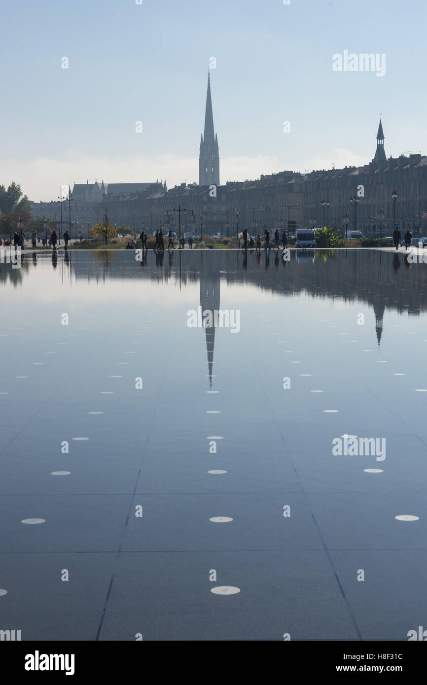 View of the water mirror in Bordeaux, France Stock Photo
