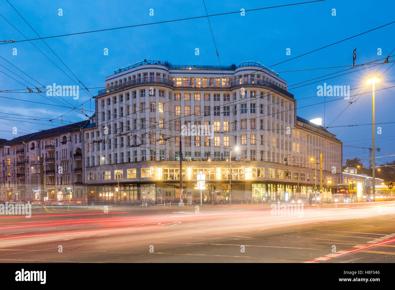 Exterior night view of Soho House Hotel and Private members Club in Mitte Berlin , Germany Stock Photo