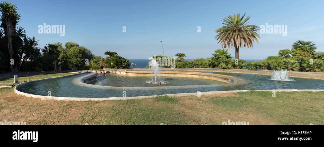 BARCELONA, SPAIN- AUGUST 6:Fountains in the park of Montjuic which means Mount of the Jews on  august 6, 2016 in Barcelona Stock Photo