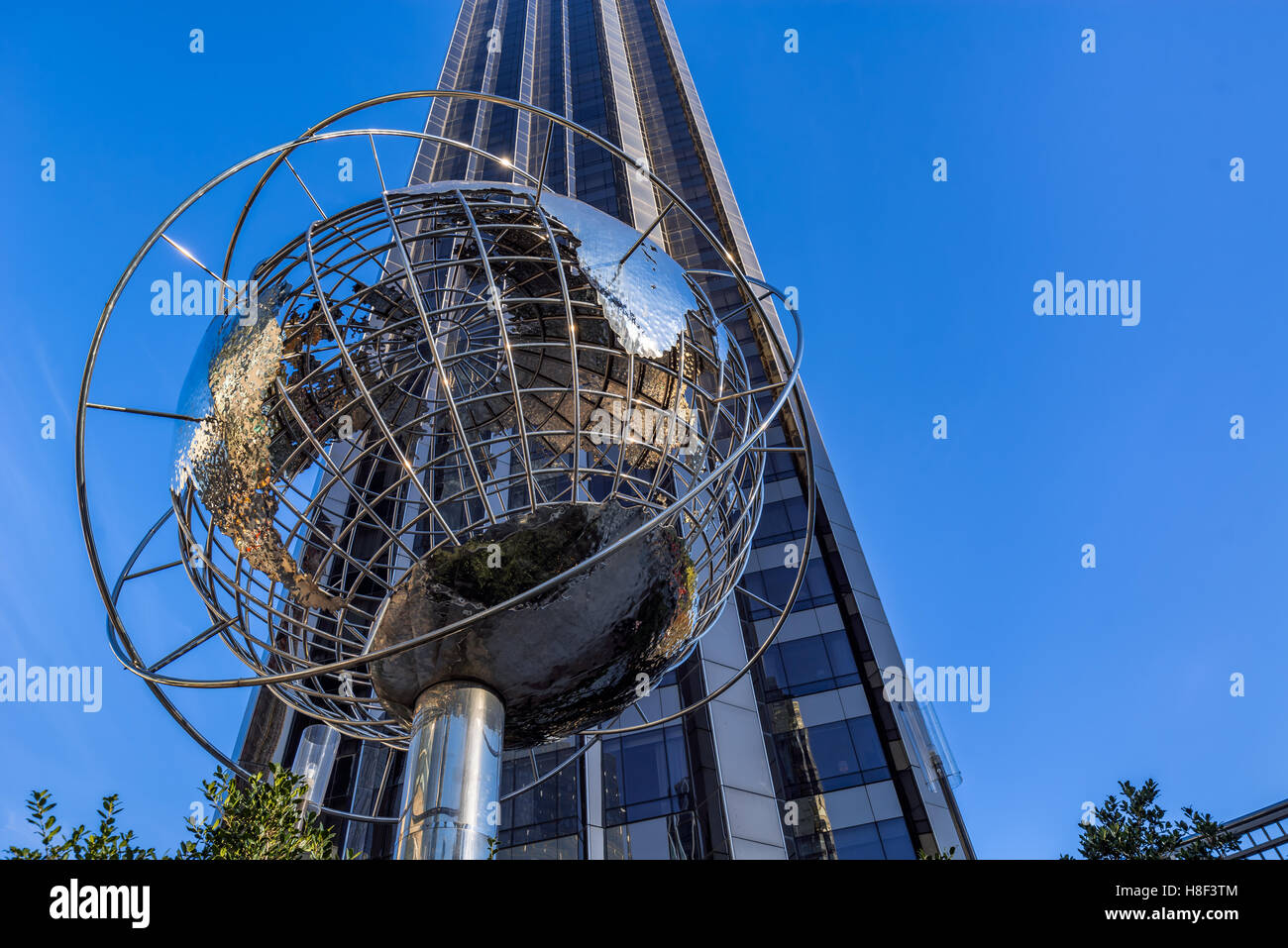 Trump International Hotel and Tower skyscraper with metal globe sculpture. Midtown, Manhattan, New York City Stock Photo