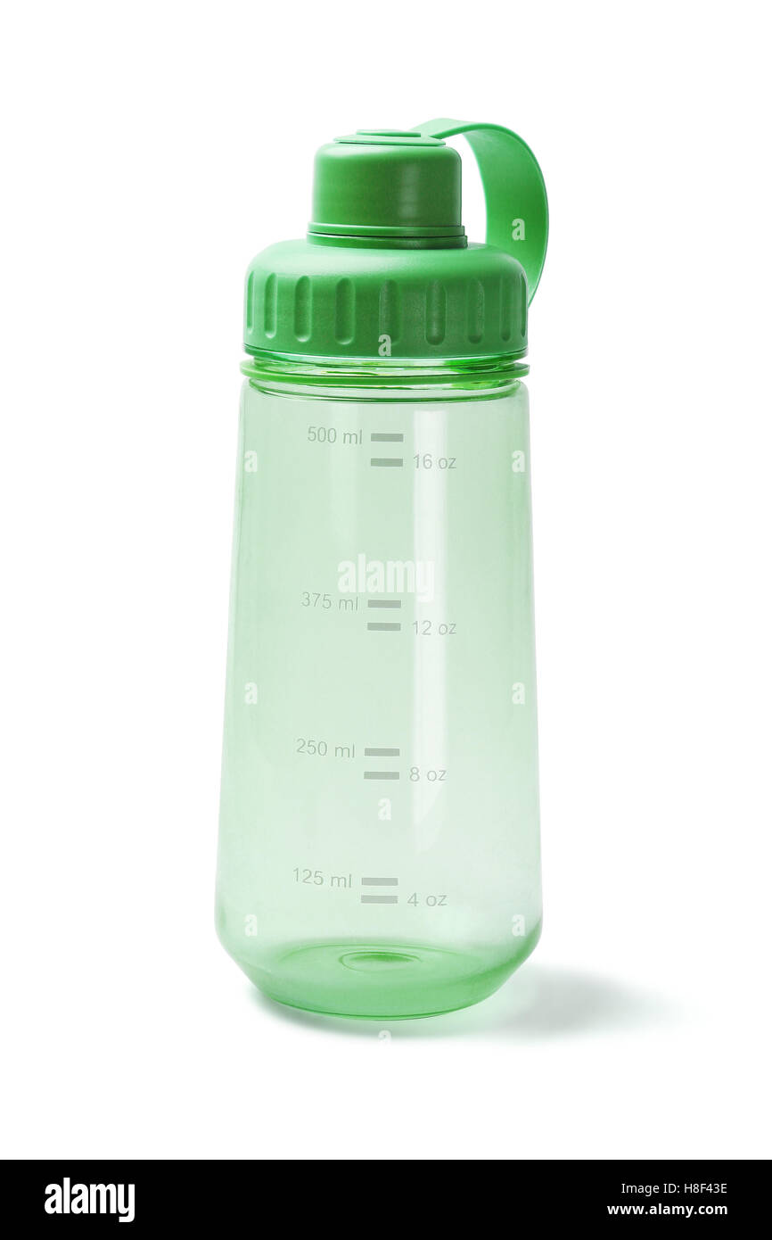 Green Empty Plastic Water Bottle on White Background Stock Photo