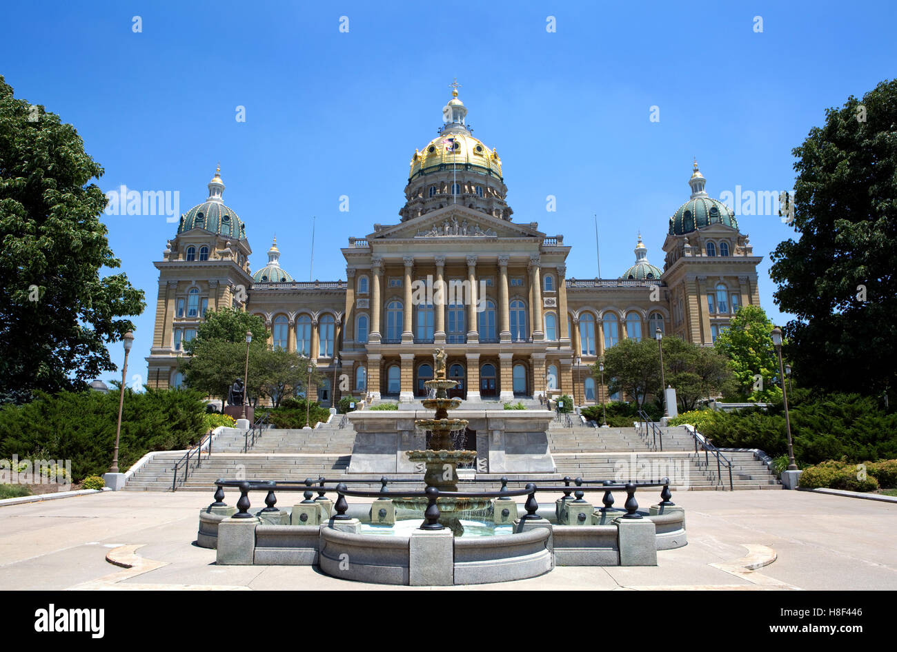 Iowa State Capitol building is located in Des Moines, IA, USA. Stock Photo