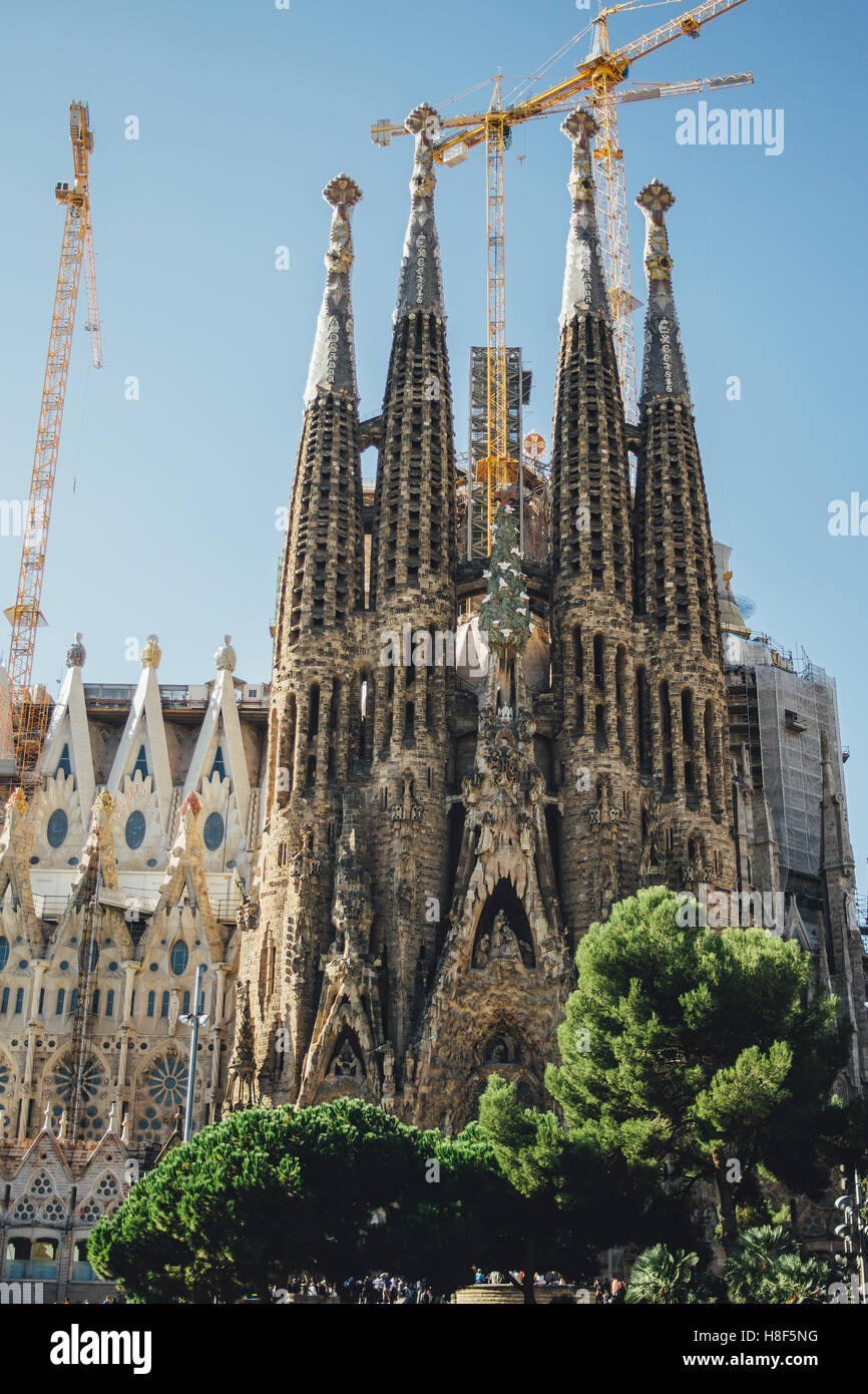 The facade of the Sagrada Familia in Barcelona, Spain. Stock Photo