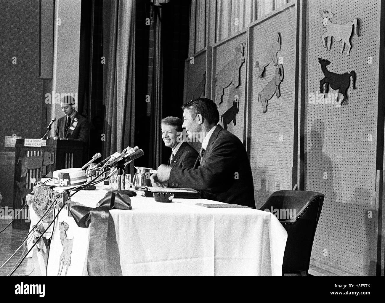 1970 Georgia governors debate between Jimmy Carter and Hal Suit in October 1970 in an elementary school auditorium in Atlanta. Stock Photo