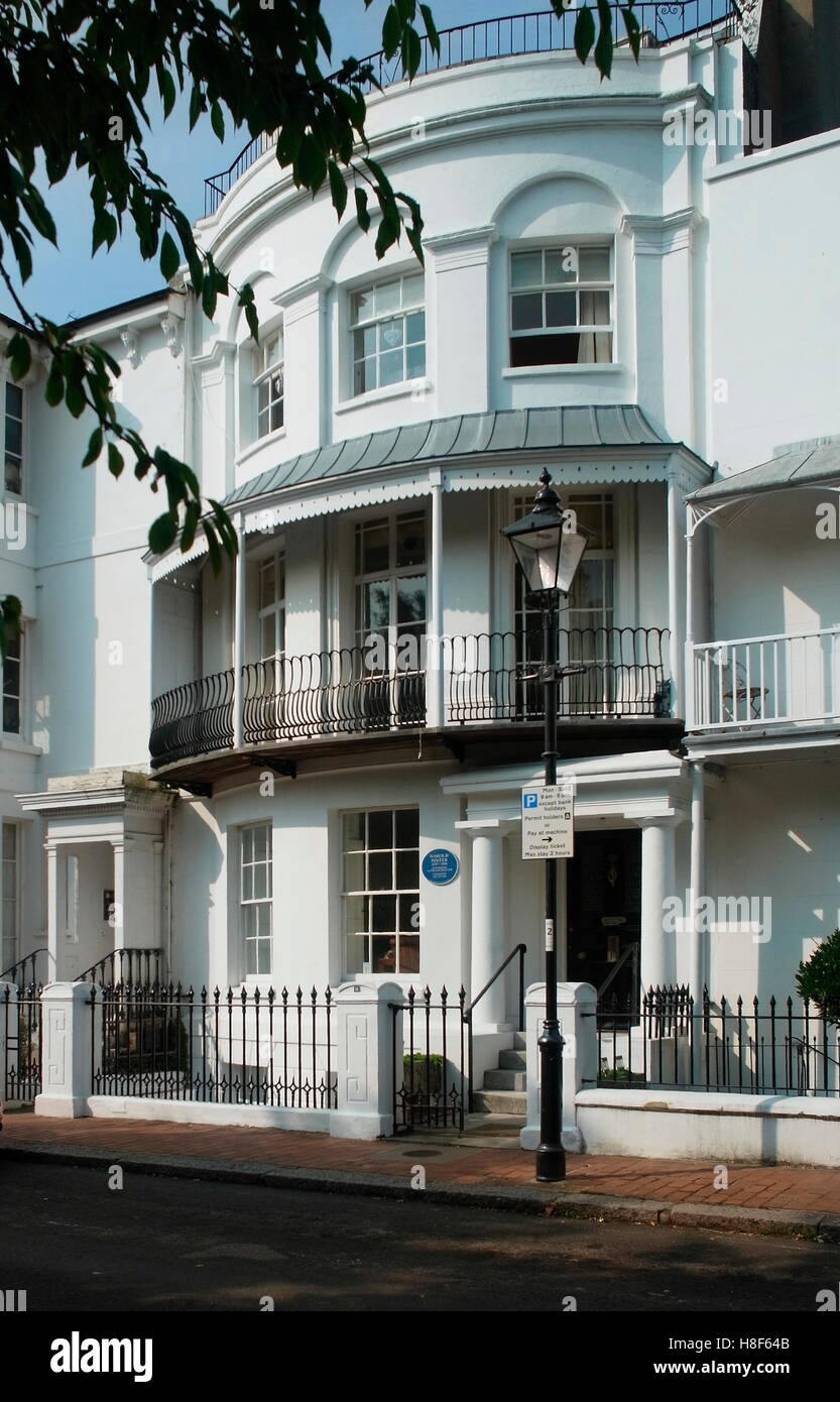 AJAXNETPHOTO. 2016. WORTHING, ENGLAND. - PLAYWRIGHT'S HOME - BALCONIED BUILDING IN AMBROSE PLACE NEAR THE CONNAUGHT THEATRE WAS ONCE HOME OF THE PLAYWRIGHT HAROLD PINTER.  PHOTO:JONATHAN EASTLAND/AJAX  REF:GX160210 6220 Stock Photo