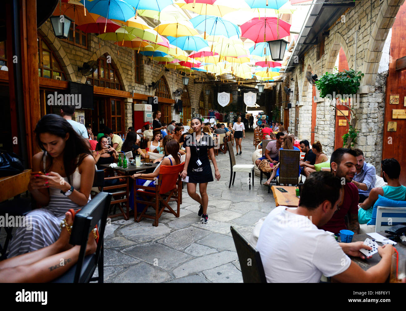 Popular bar street in Limassol, Cyprus Stock Photo Alamy