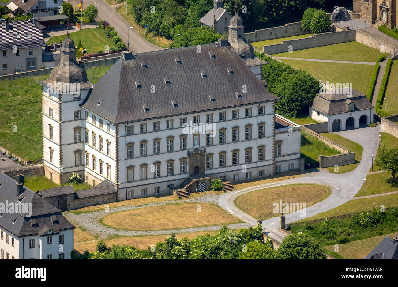 Aerial view, Deutschordensschloss, German Order Castle, Mülheim, Sauerland, North Rhine-Westphalia, Germany Stock Photo
