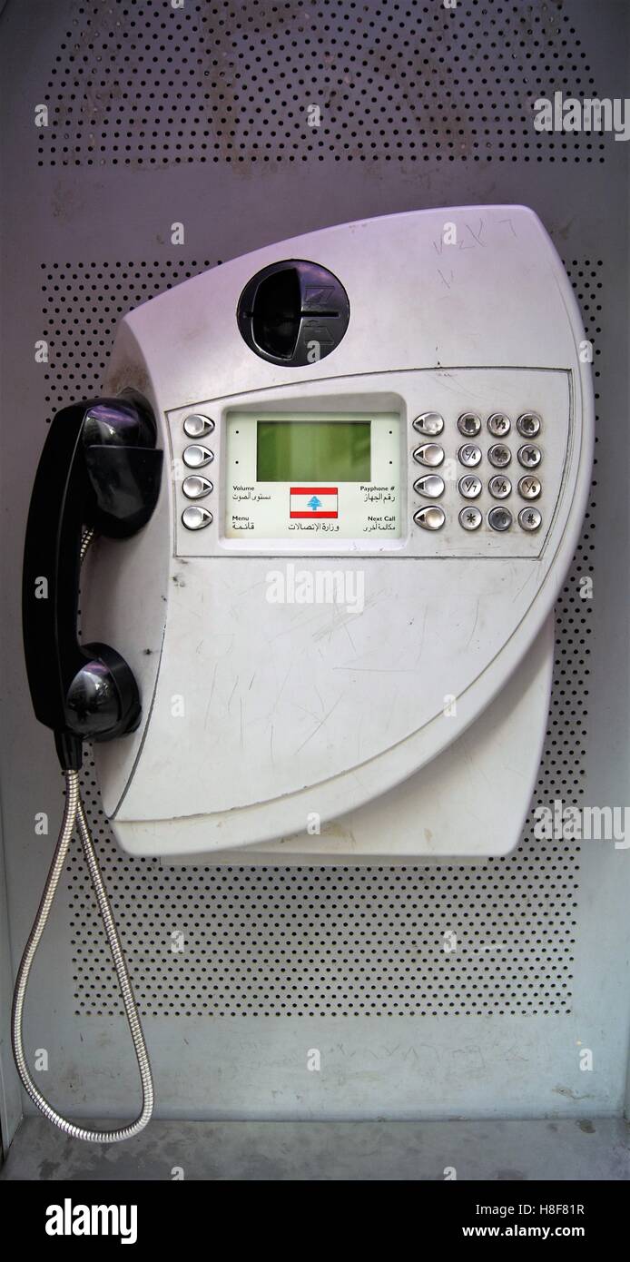 Coin-operated public telephone in Beirut, Lebanon. Stock Photo