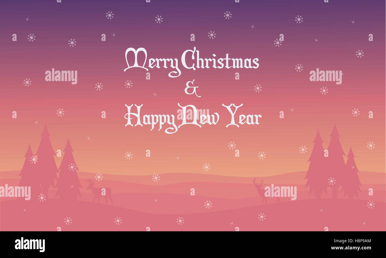 Merry Christmas landscape deer spruce silhouettes Stock Vector Image ...