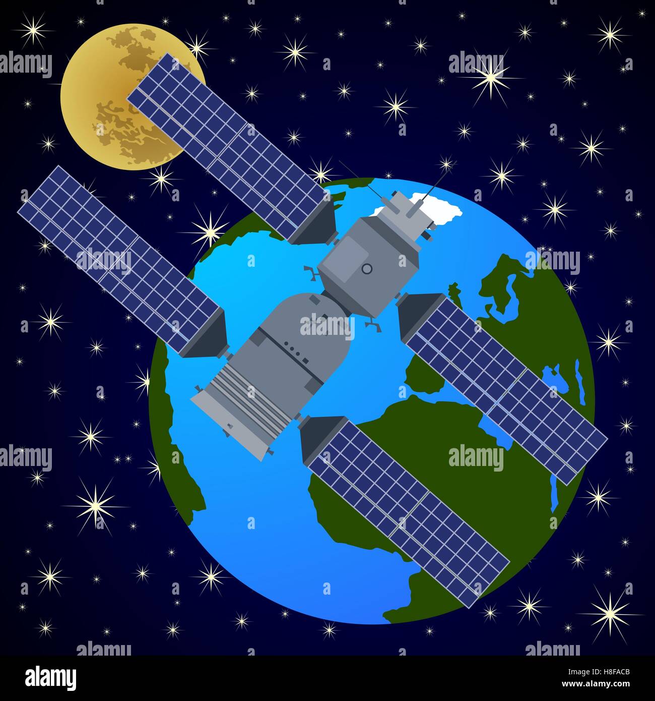 Space satellites in Earth orbit. Satellites in space against the