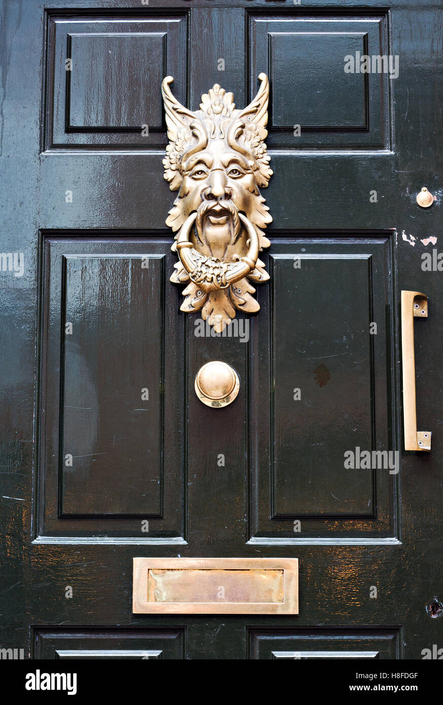 Ornate door knocker on a wooden door Stock Photo Alamy