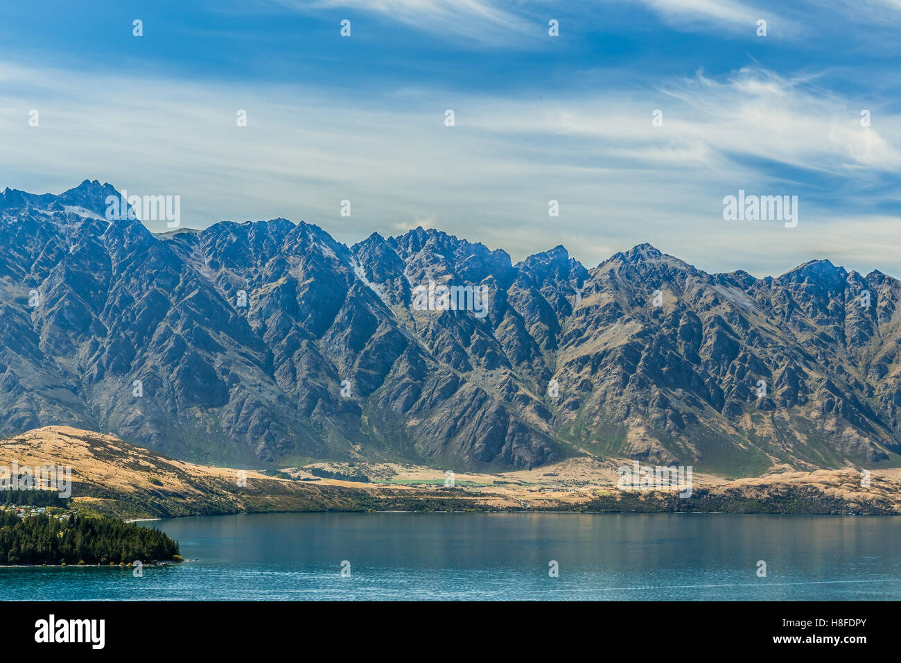 The Remarkables and Lake Wakatipu, Queenstown, New Zealand Stock Photo