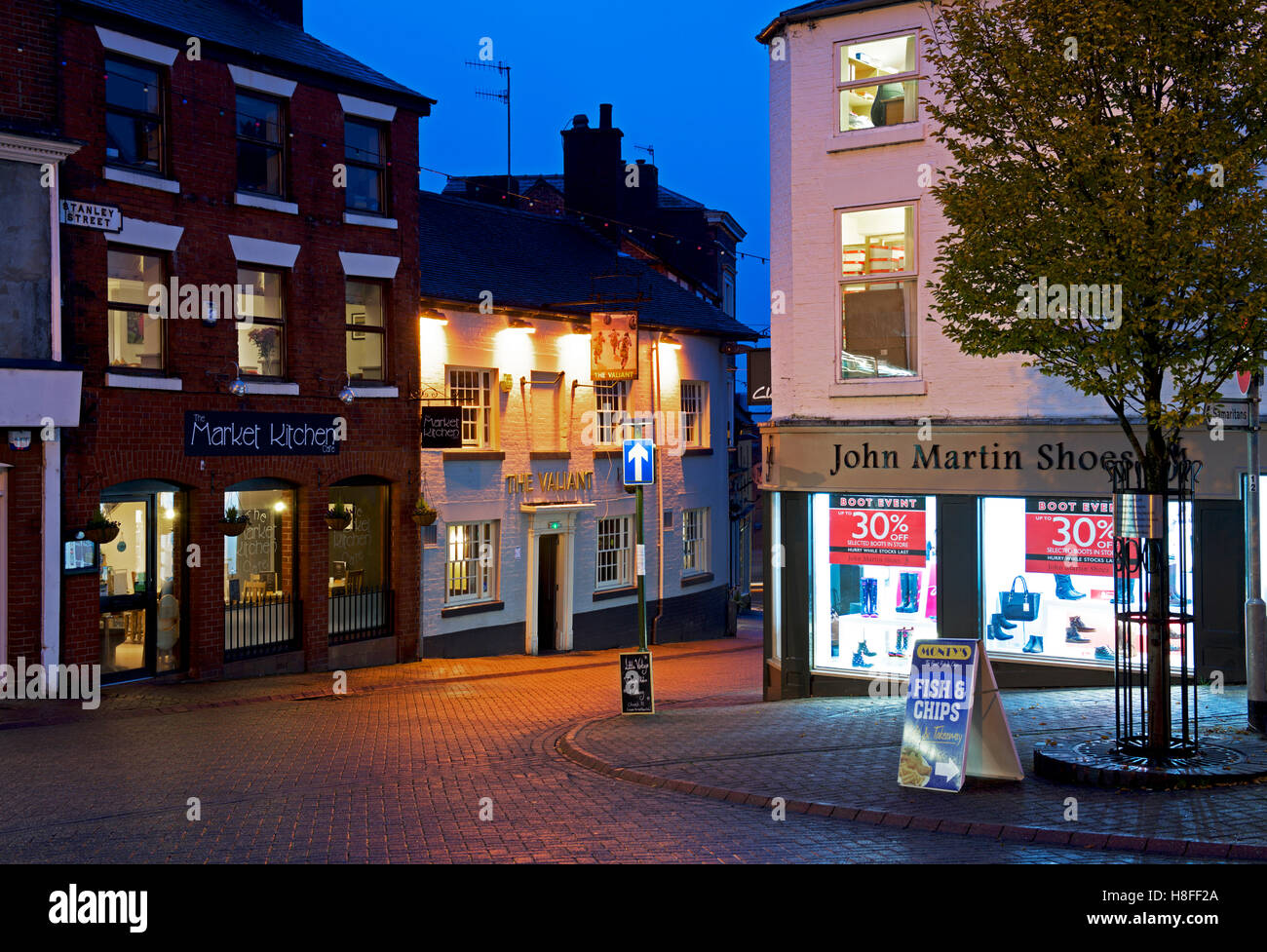 Town centre at night, Leek, Staffordshire, England UK Stock Photo