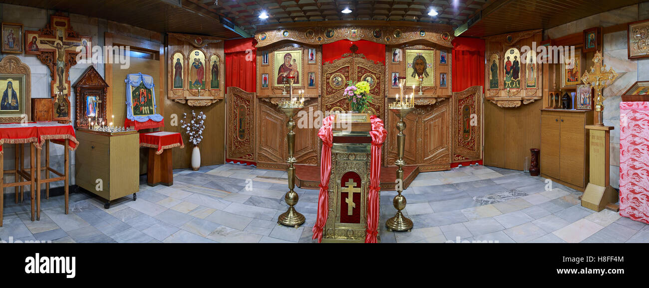 Orthodox iconostasis, interior of an Orthodox church, panorama Stock Photo
