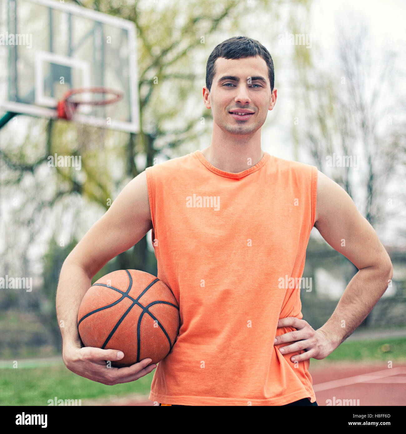 Portrait of a Caucasian basketball player. Stock Photo