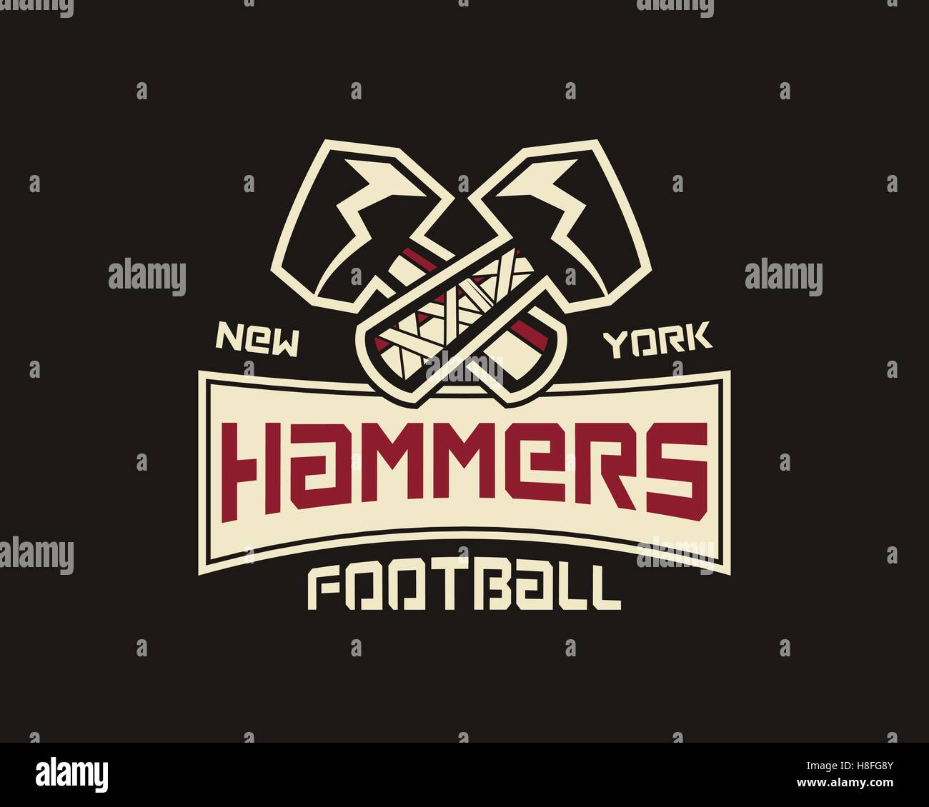 American football label. Hammer logo element innovative and creative inspiration for business company, sport team, university championship etc. Usa sports emblem. Vector illustration Stock Vector