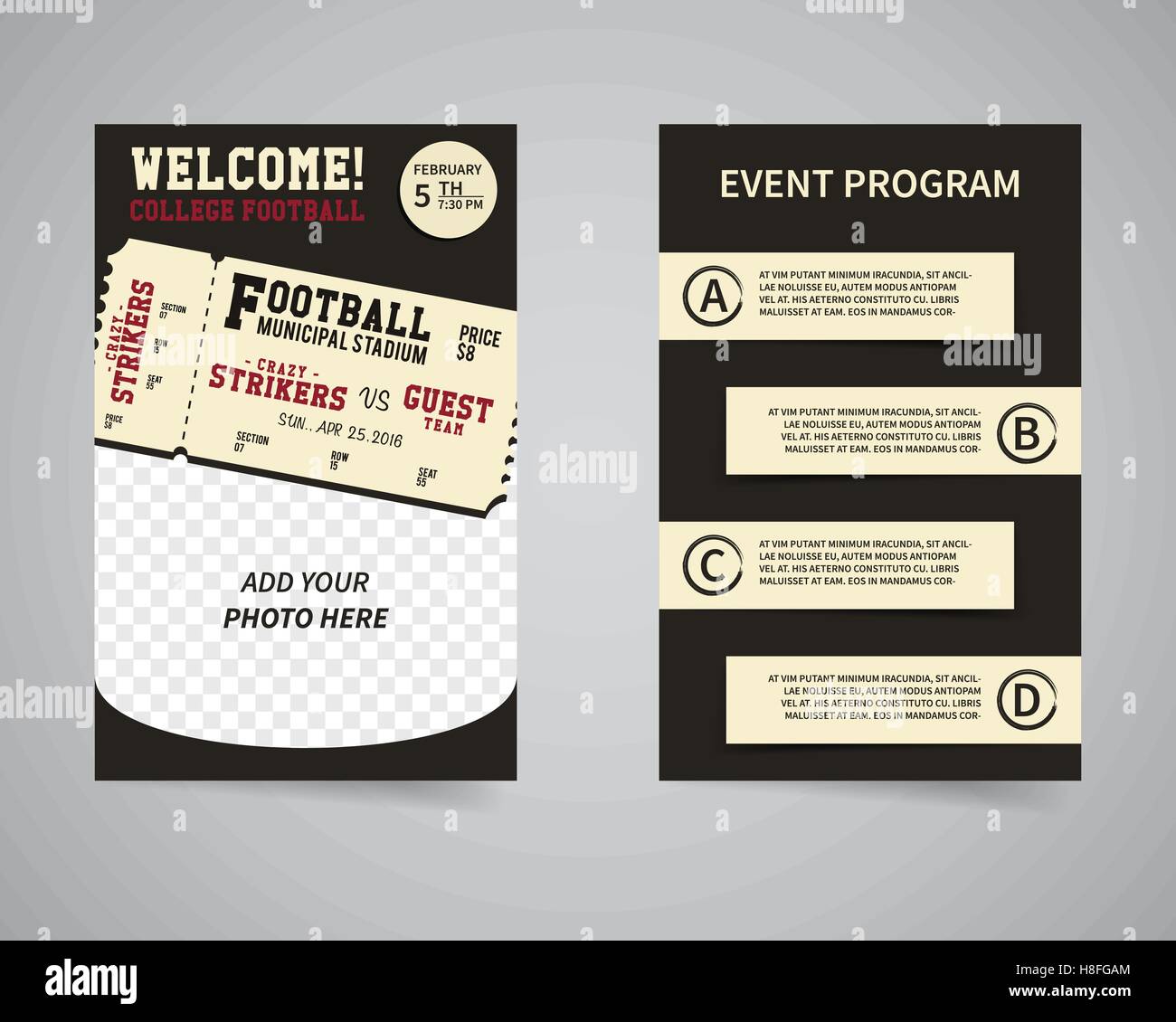 American football week end game back and front flyer template design. Usa Sport brand identity letterhead. Event Poster and banner with typography and text. Vector illustration Stock Vector