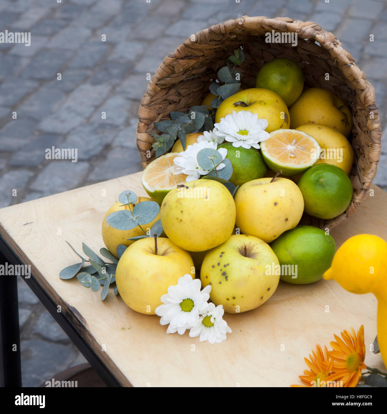 Autumn Composition Decorating The Counter Apples Quinces And