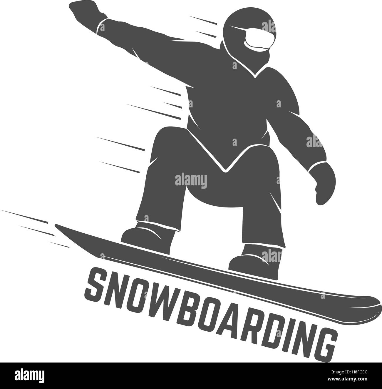 Snowboarding logo, label template. Winter sport badge. Extreme Emblem and icon. Adventure insignia. Vector monochrome design. Isolated on white background. Stock Vector