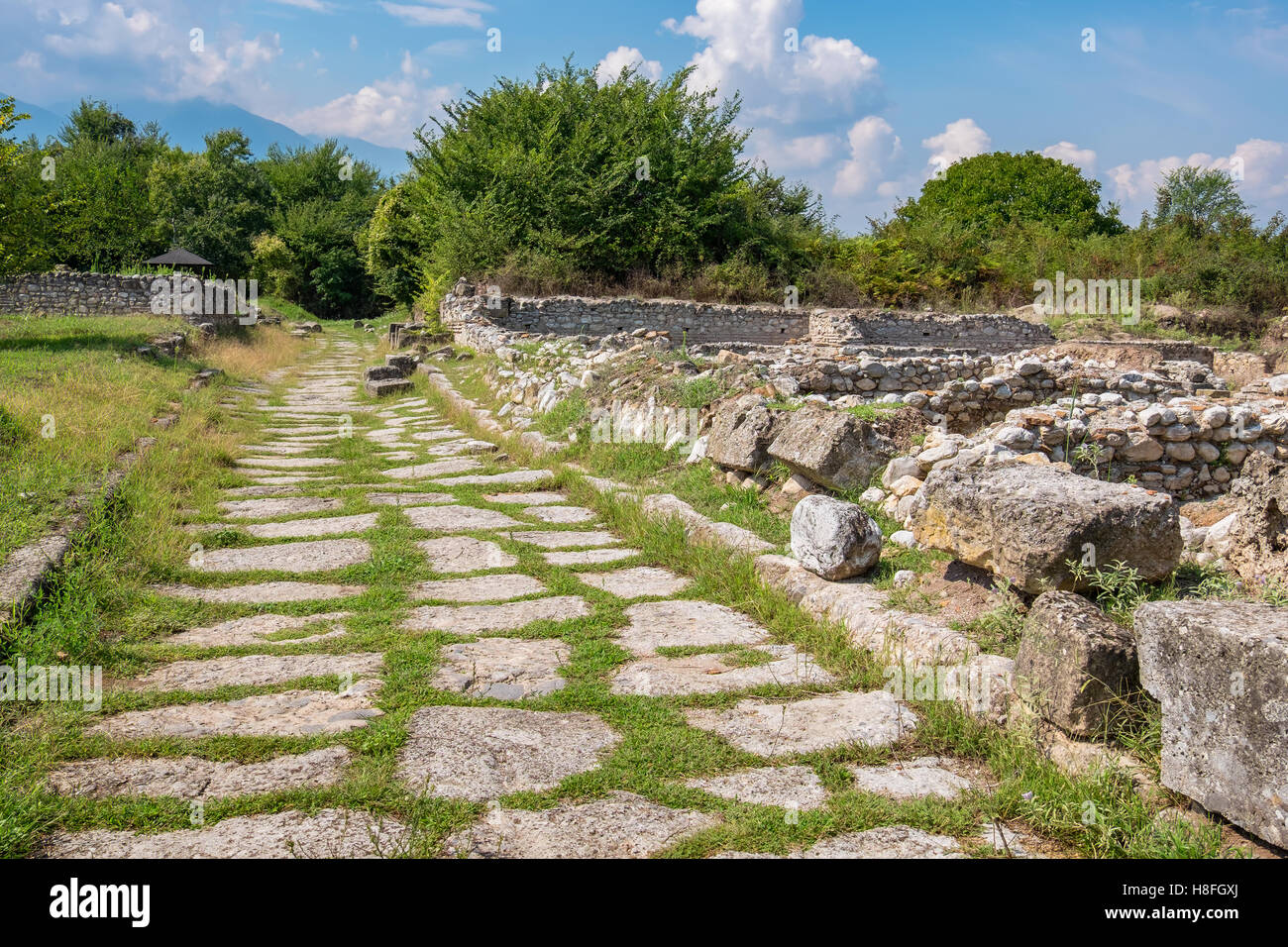 Ancient road. Archaeological Park of Dion, Greece Stock Photo