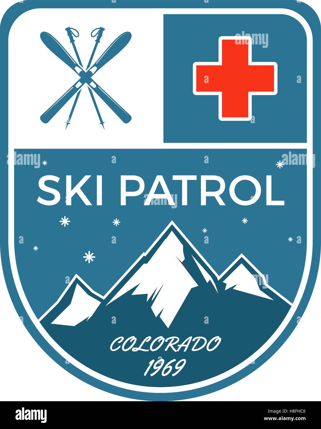 Ski Patrol Label. Vintage Mountain winter sports explorer badge