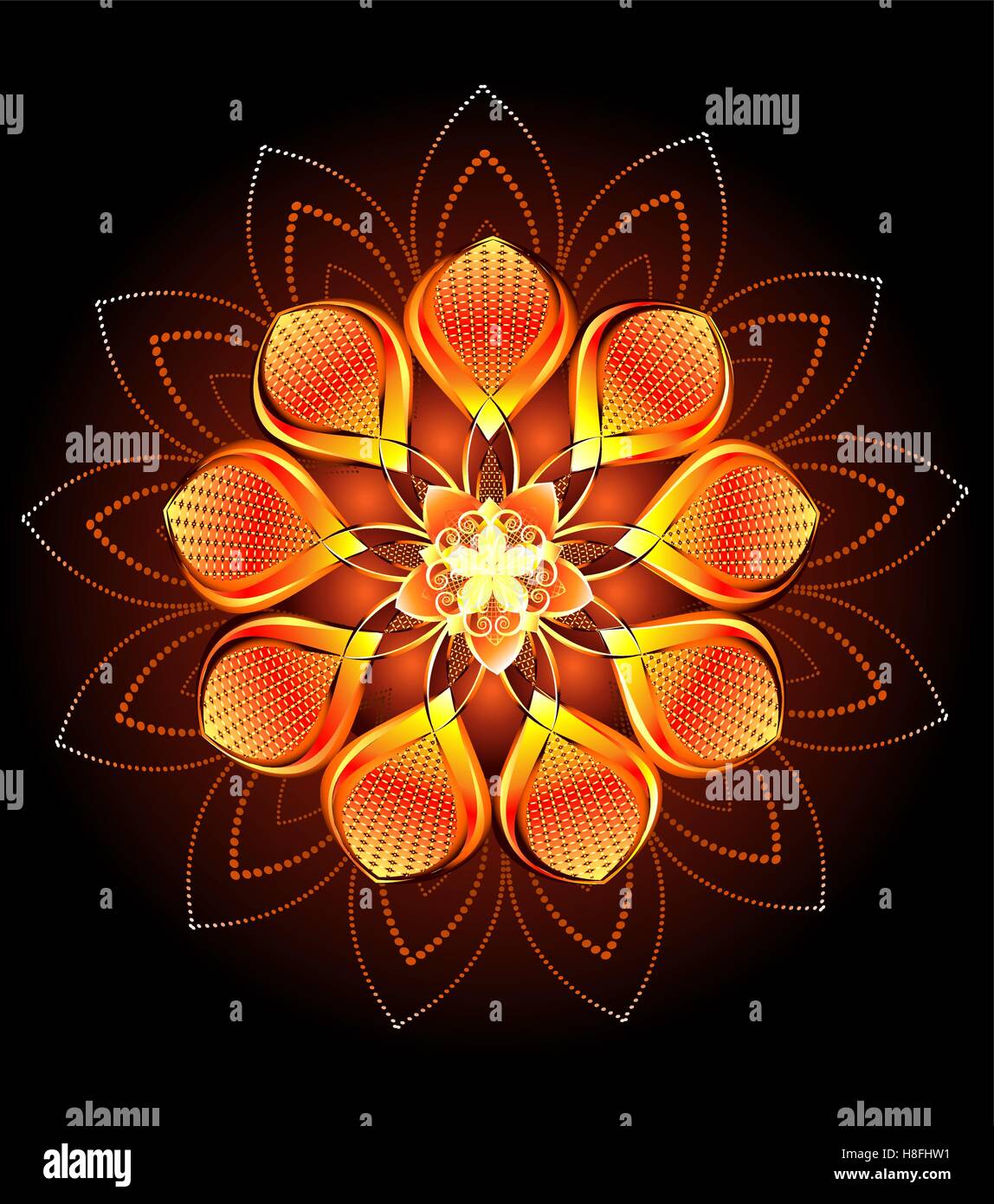 luxury abstract orange, hot, luminous flower on a dark background. Stock Vector