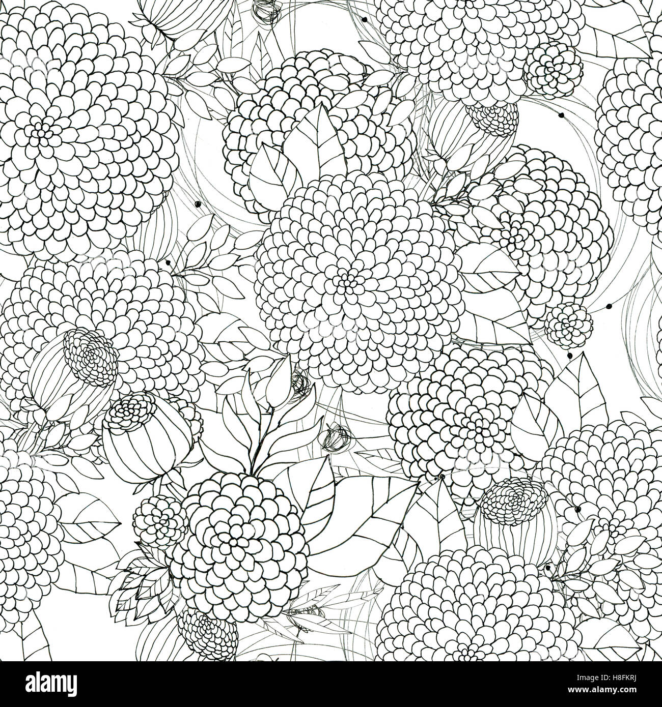 Seamless floral with abstract black and white flowers Stock Photo - Alamy