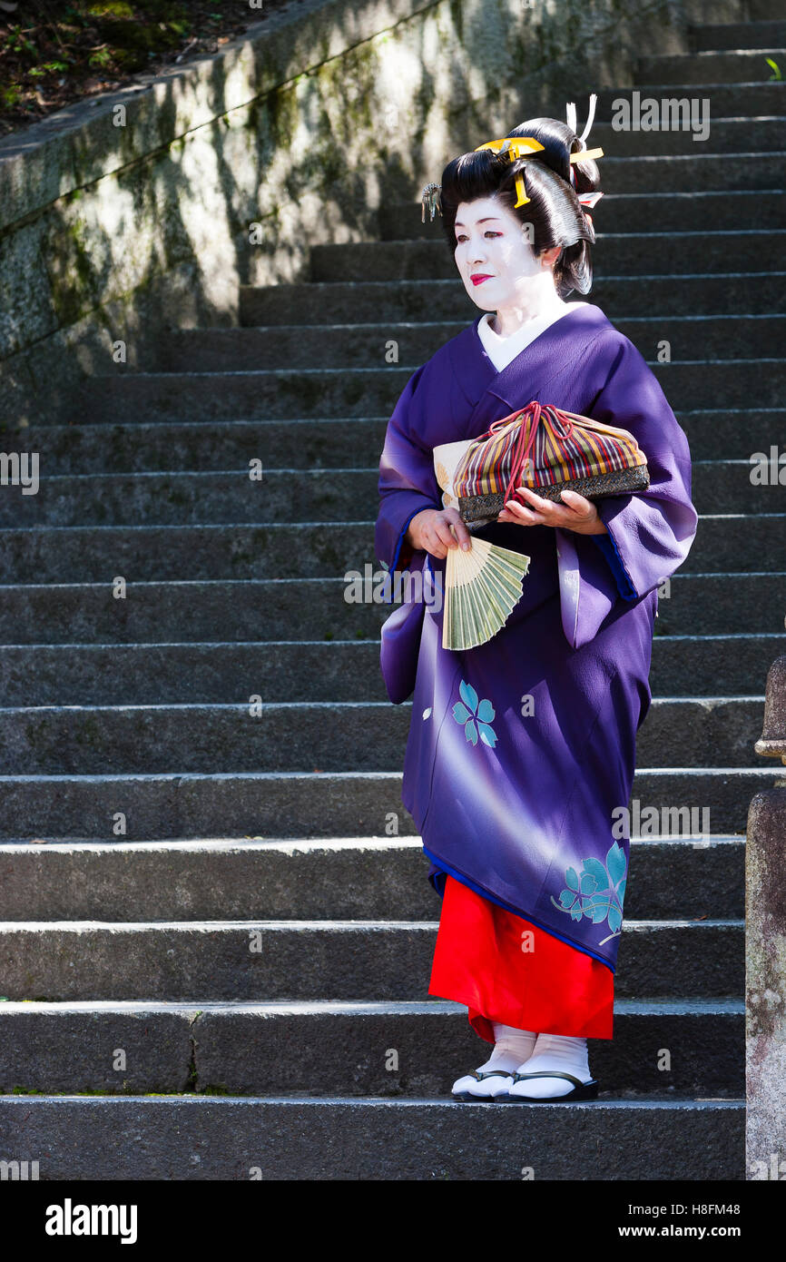 Kyoto, Japan. Traditionally-dressed geisha. Stock Photo