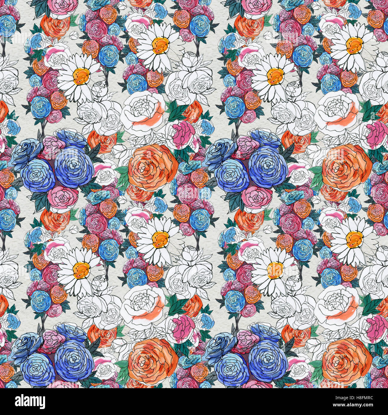 Seamless pattern with colorful flowers Stock Photo - Alamy