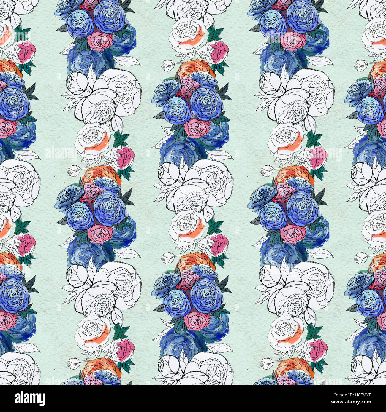 Seamless pattern with colorful flowers Stock Photo - Alamy