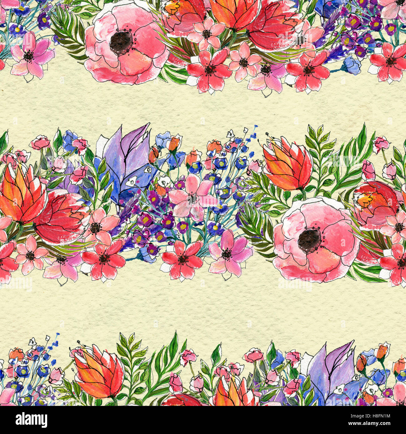 Seamless pattern with colorful flowers Stock Photo - Alamy