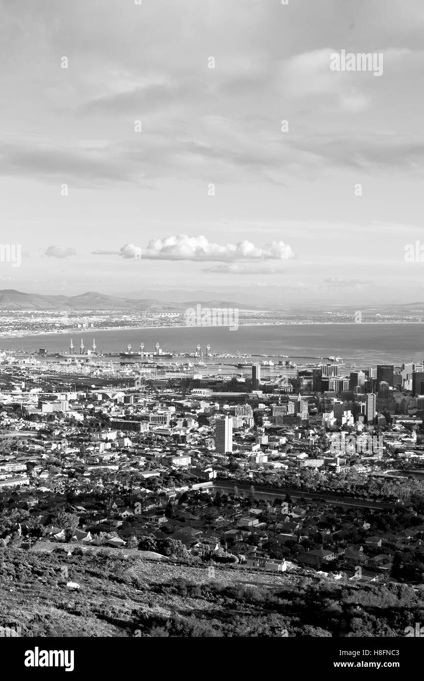 in south africa cape town city skyline from table mountain sky ocean ...