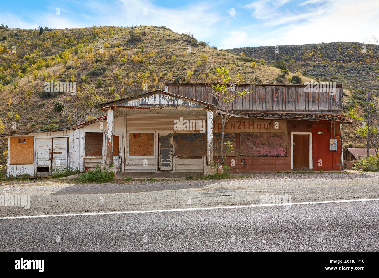 Old Abandoned Gas Station And Store Outside Jerome, Arizona Stock Photo