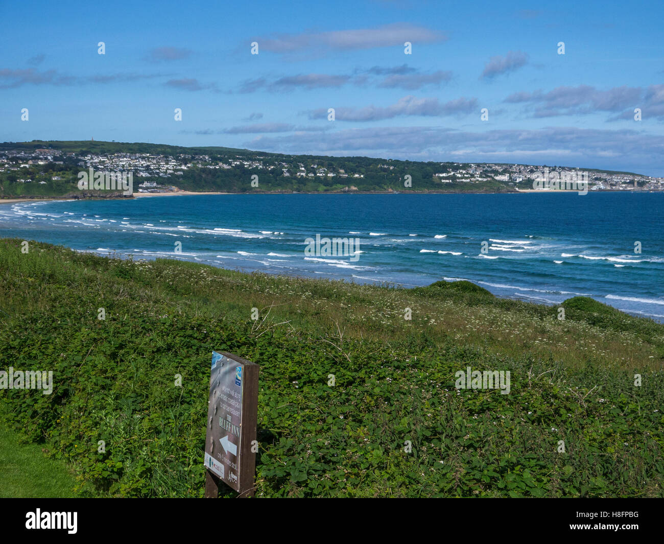 View of the sea from Haven Holiday Park in Hayle, Cornwall Stock Photo
