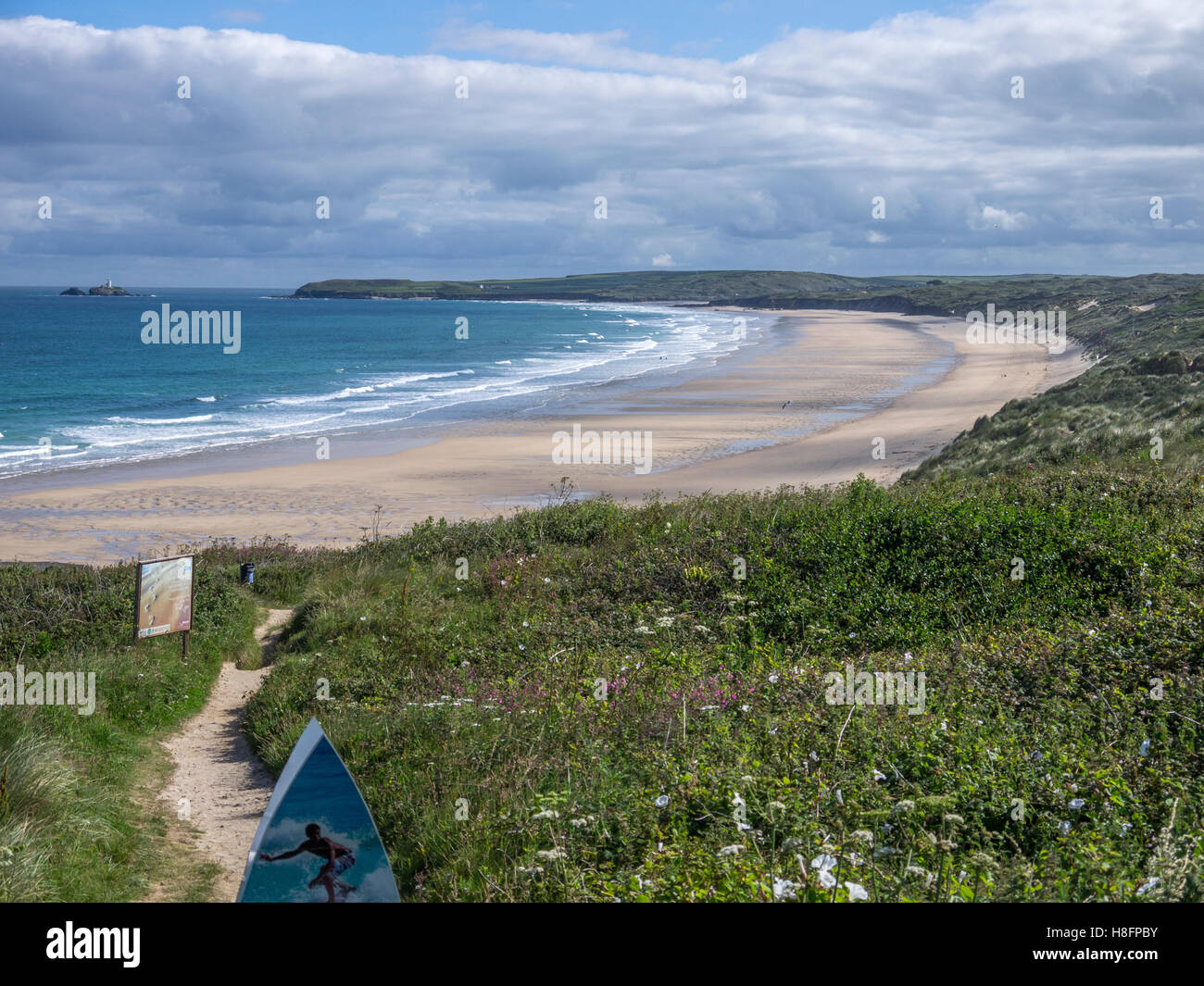 View of the sea from Haven Holiday Park in Hayle, Cornwall. Stock Photo