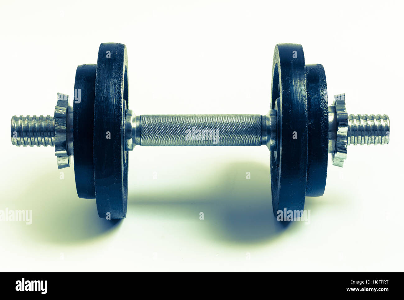 Dumbbell with two weights retro optics Stock Photo Alamy