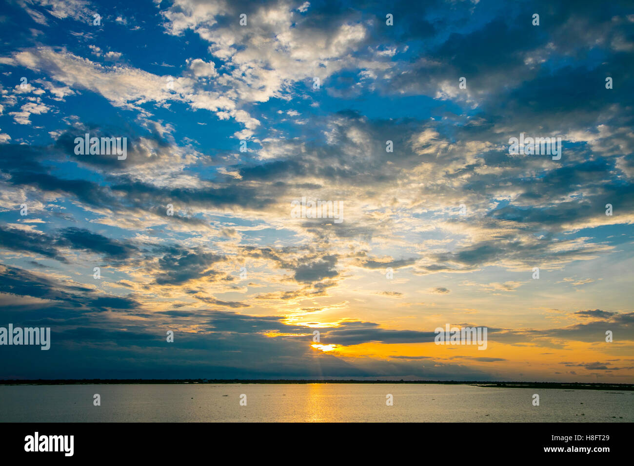 Sunset, Tonle Sap Lake, Cambodia Stock Photo