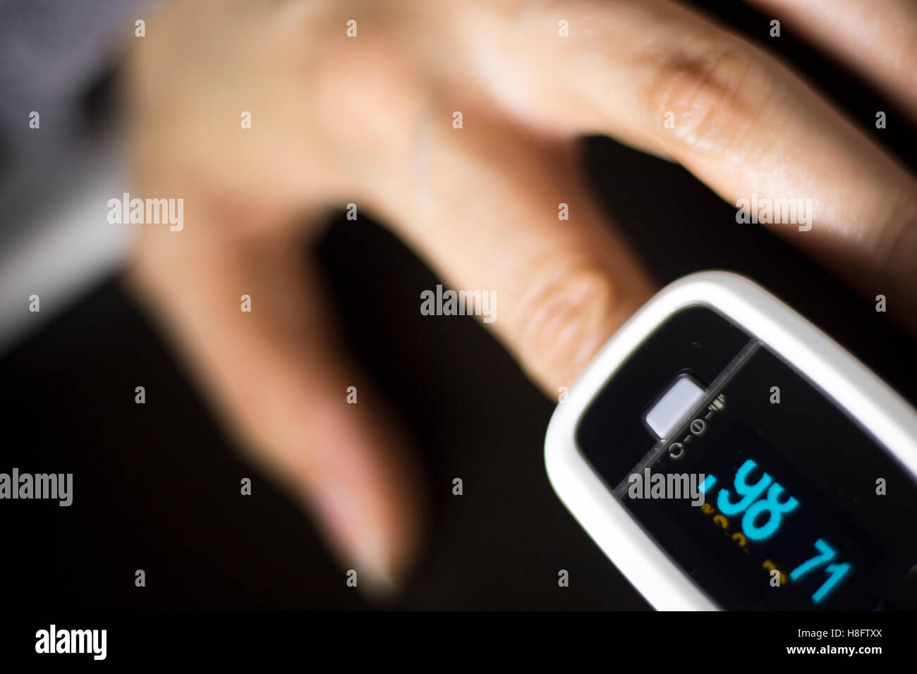 Portable hand held domestic cardiac finger pulse rate meter to show