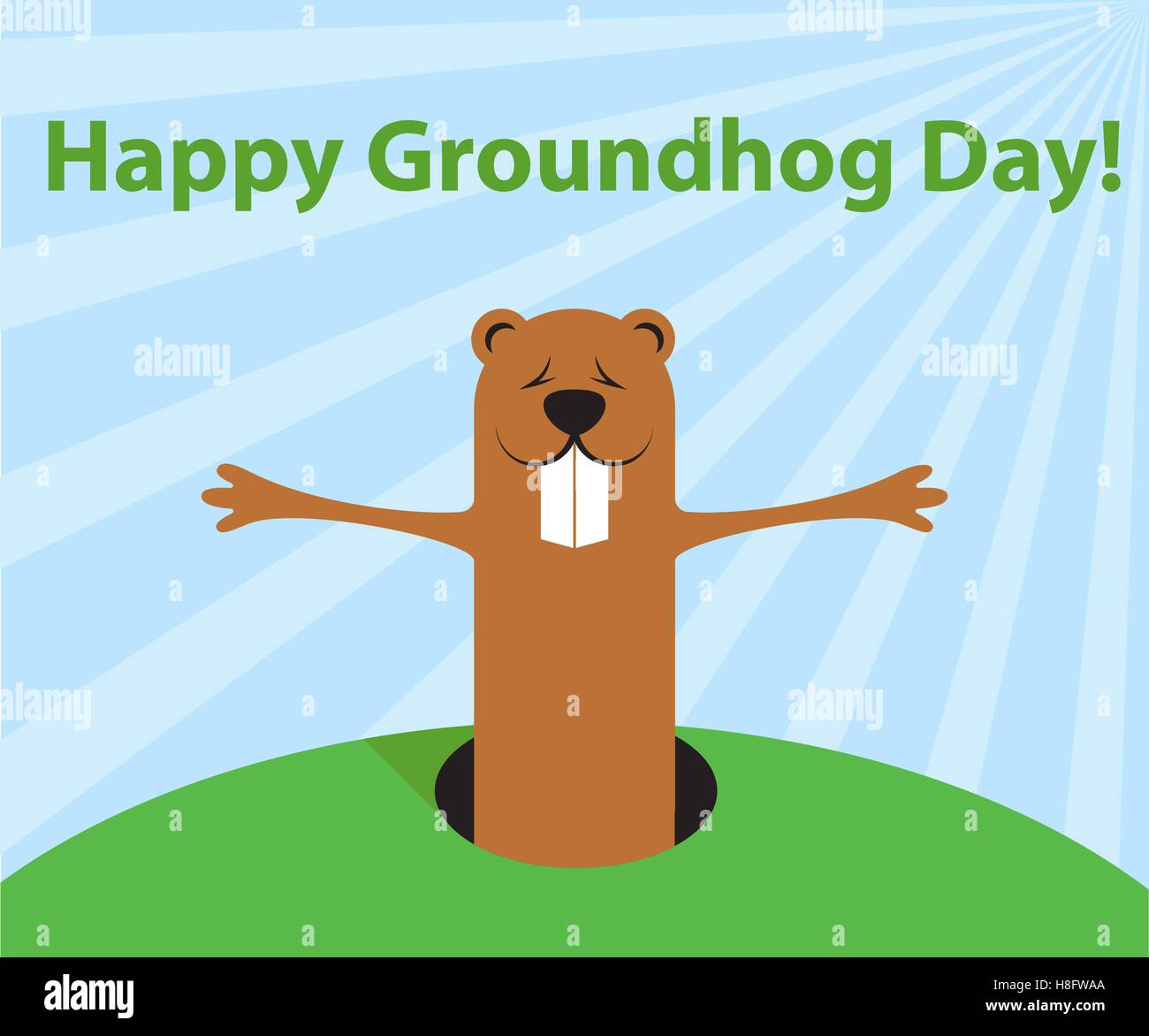 Groundhog day funny cartoon character of marmot wait spring. Flat design. Vector illustration. Stock Vector