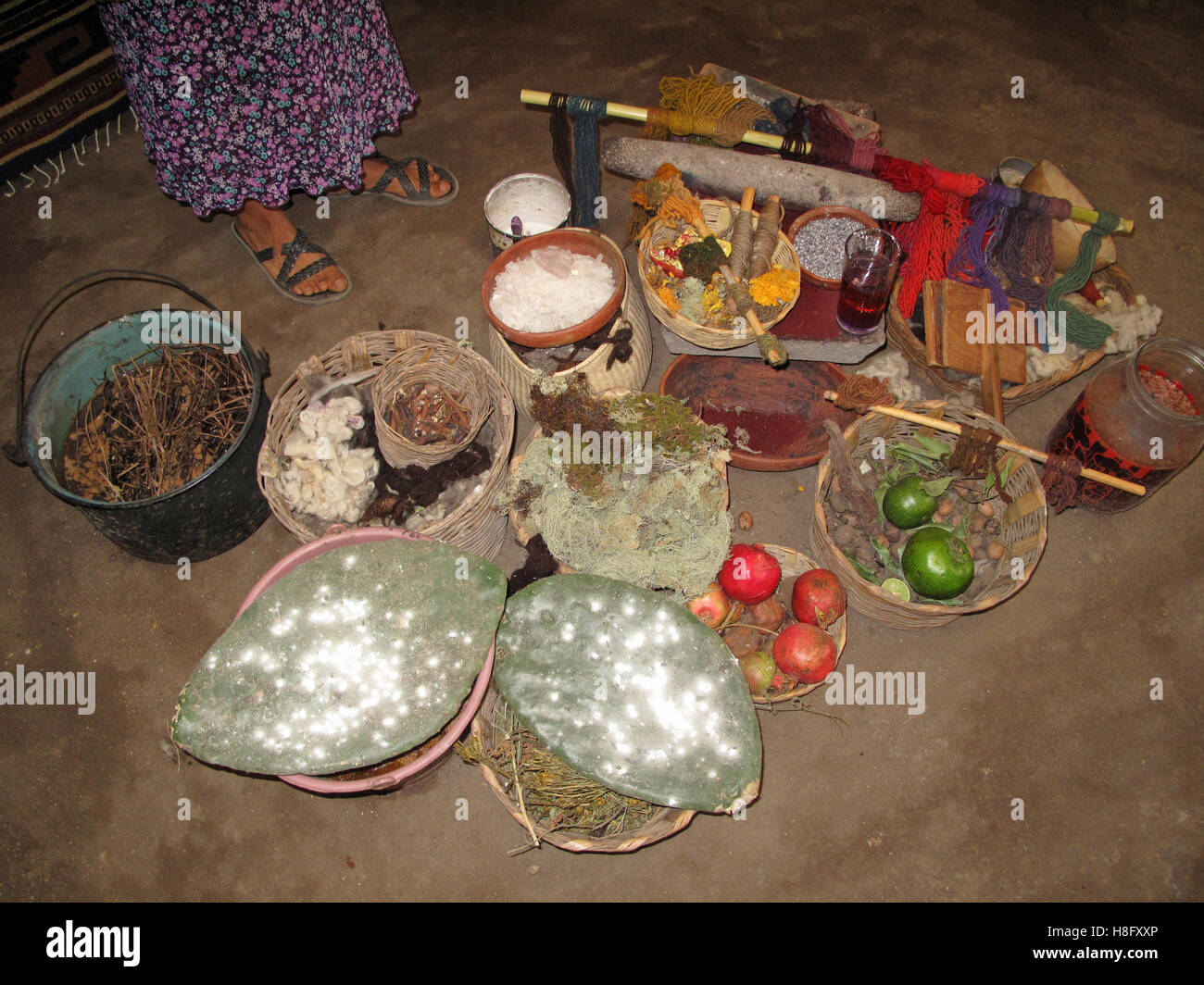 Tints made of natural pigments to dye wool, Oaxaca, Mexico Stock Photo ...