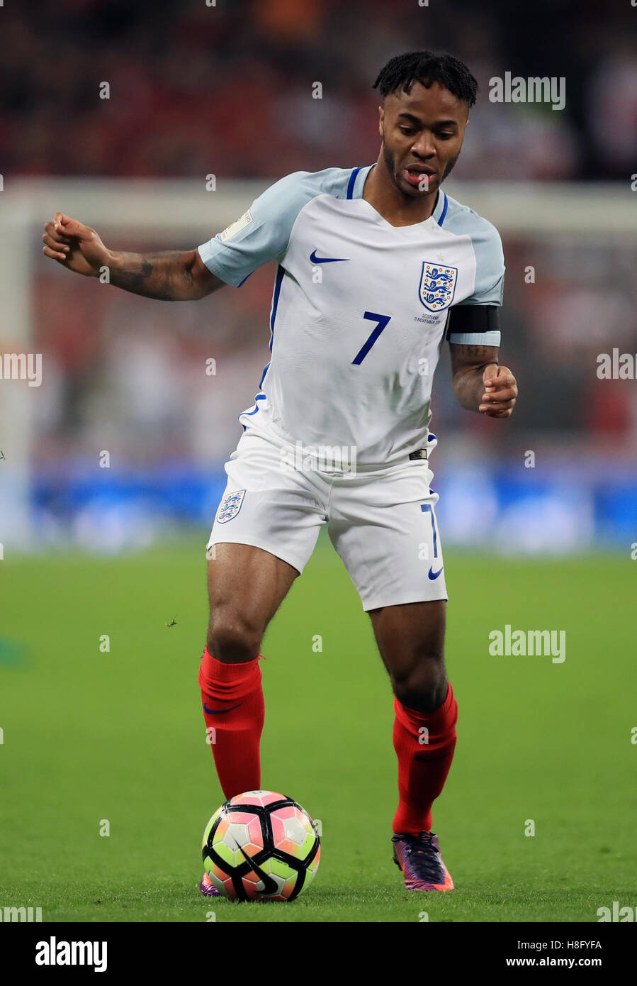 England's Raheem Sterling during the 2018 FIFA World Cup qualifying, Group F match at Wembley Stadium, London. PRESS ASSOCIATION Photo. Picture date: Friday November 11, 2016. See PA story SOCCER England. Photo credit should read: Mike Egerton/PA Wire. RESTRICTIONS: Use subject to FA restrictions. Editorial use only. Commercial use only with prior written consent of the FA. No editing except cropping. Stock Photo